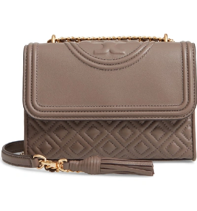 Shop Tory Burch Small Fleming Leather Convertible Shoulder Bag - Brown In Silver Maple