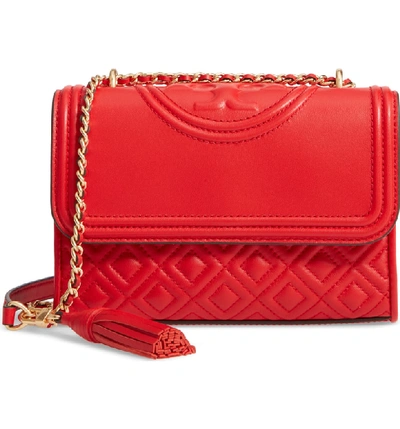 Shop Tory Burch Small Fleming Leather Convertible Shoulder Bag - Red In Brilliant Red