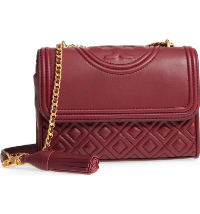 Shop Tory Burch Small Fleming Leather Convertible Shoulder Bag - Burgundy In Imperial Garnet