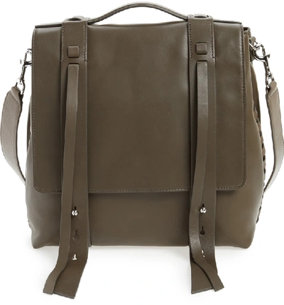 Shop Allsaints Fin Leather Backpack - Green In Dark Khaki