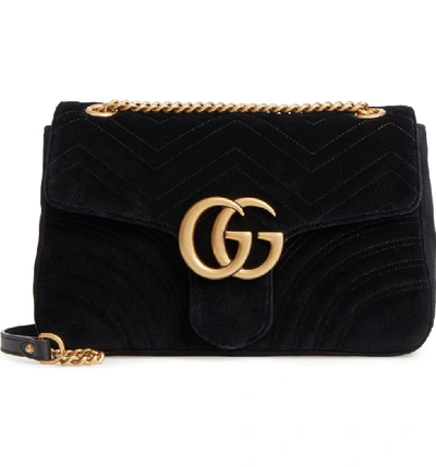 Shop Gucci Medium Gg Marmont 2.0 Matelassé Velvet Shoulder Bag In Nero