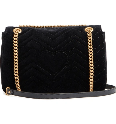 Shop Gucci Medium Gg Marmont 2.0 Matelassé Velvet Shoulder Bag In Nero