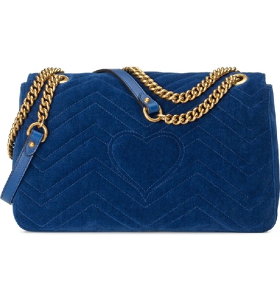Shop Gucci Medium Gg Marmont 2.0 Matelasse Velvet Shoulder Bag - Blue In Cobalt/ Cobalt
