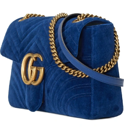 Shop Gucci Medium Gg Marmont 2.0 Matelasse Velvet Shoulder Bag - Blue In Cobalt/ Cobalt