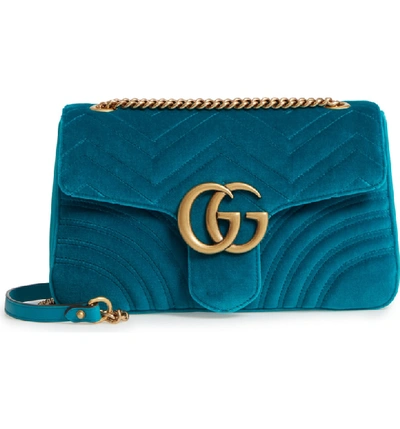 Shop Gucci Medium Gg Marmont 2.0 Matelassé Velvet Shoulder Bag In Pivone