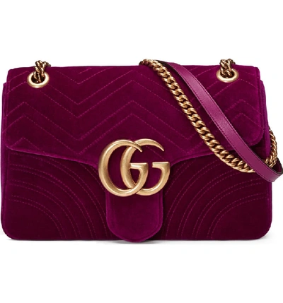 Shop Gucci Medium Gg Marmont 2.0 Matelassé Velvet Shoulder Bag In Fuchsia