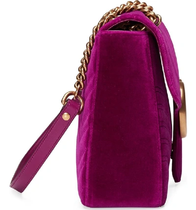 Shop Gucci Medium Gg Marmont 2.0 Matelassé Velvet Shoulder Bag In Fuchsia