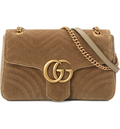 Shop Gucci Medium Gg Marmont 2.0 Matelasse Velvet Shoulder Bag - Brown In Taupe/ Taupe