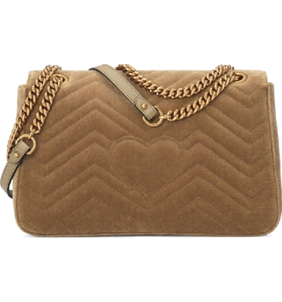 Shop Gucci Medium Gg Marmont 2.0 Matelasse Velvet Shoulder Bag - Brown In Taupe/ Taupe