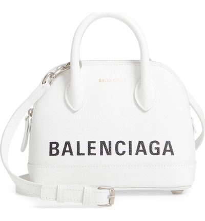 Shop Balenciaga Xxs Ville Logo Leather Crossbody Satchel - White In Blanc/ Noir