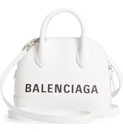 Shop Balenciaga Xxs Ville Logo Leather Crossbody Satchel - White In Blanc/ Noir