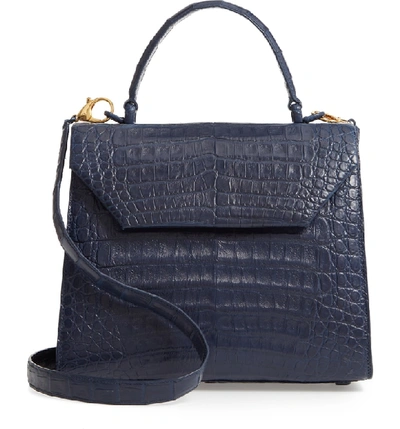 Shop Nancy Gonzalez Medium Lily Genuine Crocodile Crossbody Bag - Blue In Navy Matte