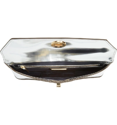 Shop Tory Burch Kira Leather Envelope Clutch - Metallic In Mirror Metallic Silver