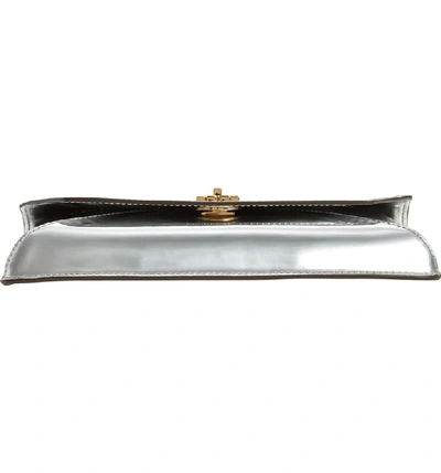 Shop Tory Burch Kira Leather Envelope Clutch - Metallic In Mirror Metallic Silver