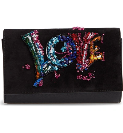 Shop Christian Louboutin Paloma Love Suede Clutch Bag - Black In Black Multi