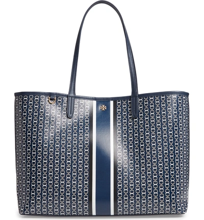 Shop Tory Burch Gemini Link Coated Canvas Tote In Royal Navy