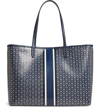 Shop Tory Burch Gemini Link Coated Canvas Tote In Royal Navy