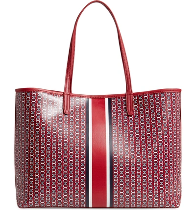 Shop Tory Burch Gemini Link Coated Canvas Tote - Red In Redstone