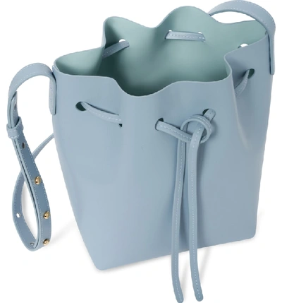 Shop Mansur Gavriel Mini Leather Bucket Bag In Grey Blue