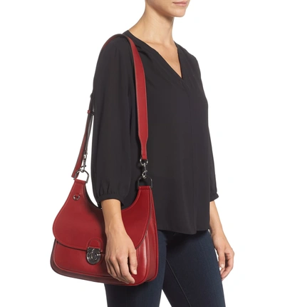 Shop Tory Burch James Leather Saddle Bag - Red In Coffee Berry