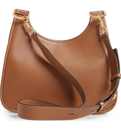 Shop Tory Burch James Leather Saddle Bag - Brown In Moose