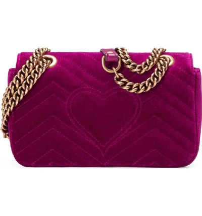 Shop Gucci Small Gg Marmont 2.0 Matelasse Velvet Shoulder Bag - Purple In Fucsia