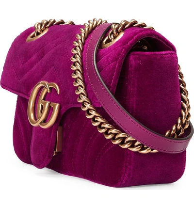 Shop Gucci Small Gg Marmont 2.0 Matelasse Velvet Shoulder Bag - Purple In Fucsia