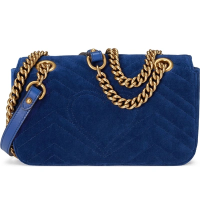Shop Gucci Small Gg Marmont 2.0 Matelassé Velvet Shoulder Bag In Cobalt