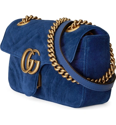 Shop Gucci Small Gg Marmont 2.0 Matelassé Velvet Shoulder Bag In Cobalt