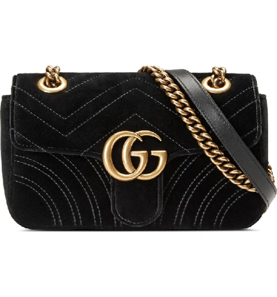 Shop Gucci Small Gg Marmont 2.0 Matelasse Velvet Shoulder Bag In Nero