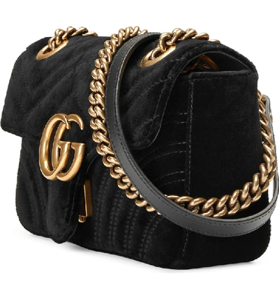 Shop Gucci Small Gg Marmont 2.0 Matelasse Velvet Shoulder Bag In Nero