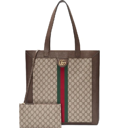 Shop Gucci Large Gg Supreme Canvas Tote In Beige Ebony/ Acero/ Vert Red