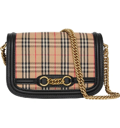 Shop Burberry Vintage Check Link Flap Crossbody Bag In Black