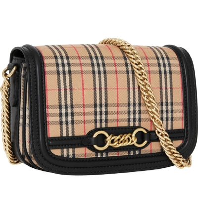 Shop Burberry Vintage Check Link Flap Crossbody Bag In Black