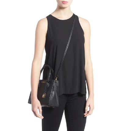 Shop Michael Michael Kors Mercer Leather Crossbody Bag - Black In Black/ Gold
