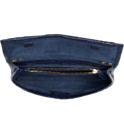 Shop Nancy Gonzalez Gotham Genuine Crocodile Clutch In Navy Matte