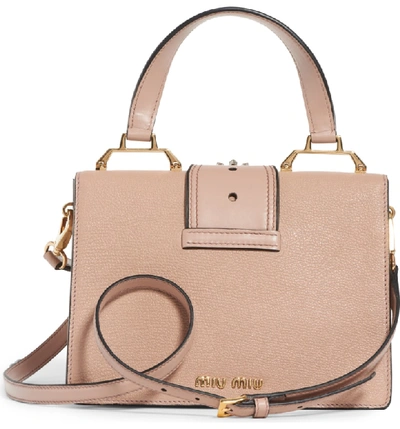 Shop Miu Miu Madras Crystal Embellished Leather Top Handle Bag - Pink In Cammeo