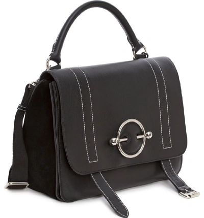 Shop Jw Anderson Disc Leather Top Handle Satchel - Black