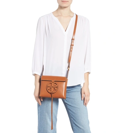 Shop Tory Burch Miller Leather Crossbody Bag In Aged Camello