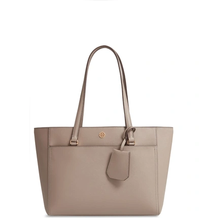 Shop Tory Burch Small Robinson Leather Tote - Grey In Gray Heron