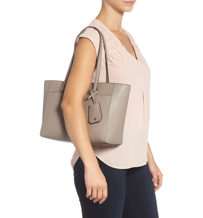 Shop Tory Burch Small Robinson Leather Tote - Grey In Gray Heron