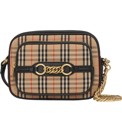 Shop Burberry Vintage Check Link Crossbody Camera Bag In Black