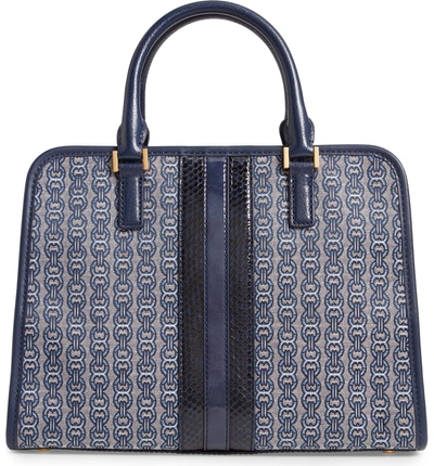 Shop Tory Burch Gemini Link Jacquard Snake Satchel With Genuine Snakeskin Trim - Blue In Navy