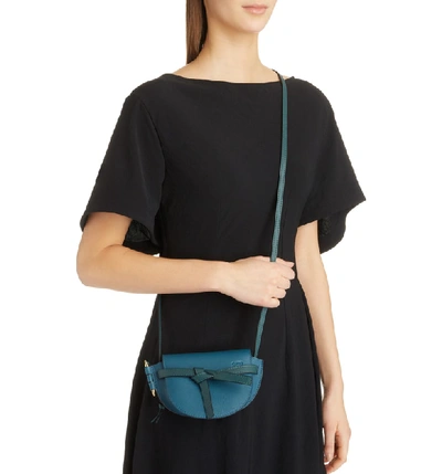 Shop Loewe Gate Mini Leather Crossbody Bag In Petroleum Blue/ Cypress
