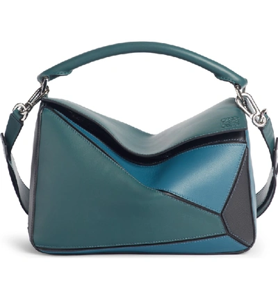 Shop Loewe Medium Puzzle Calfskin Leather Shoulder Bag - Blue In Petroleum Blue/ Cypress