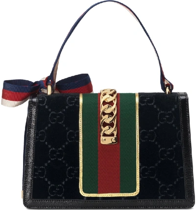 Shop Gucci Small Sylvie Velvet Shoulder Bag - Black In Nero/nero/vert Red Vert Multi
