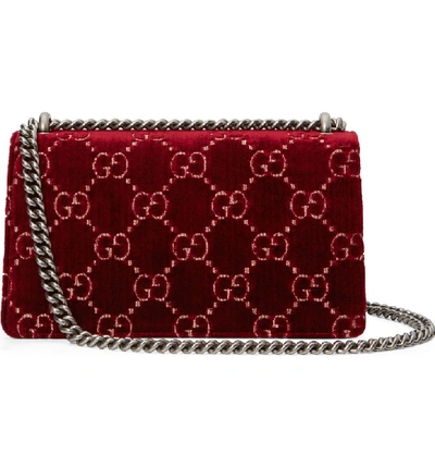 Shop Gucci Small Dionysus Gg Velvet Shoulder Bag - Red In Red Cipria/ Black Diamond