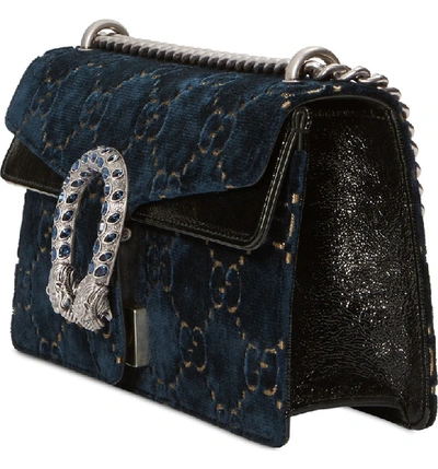 Shop Gucci Small Embroidered Gg Velvet Shoulder Bag In Blue Beige/ Nero/ Montana