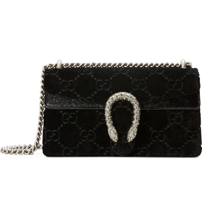 Shop Gucci Small Dionysus Gg Velvet Shoulder Bag In Nero/ Nero/ Black Diamond