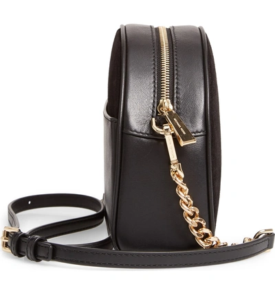Shop Michael Michael Kors Ginny Half Moon Leather Crossbody Bag In Black